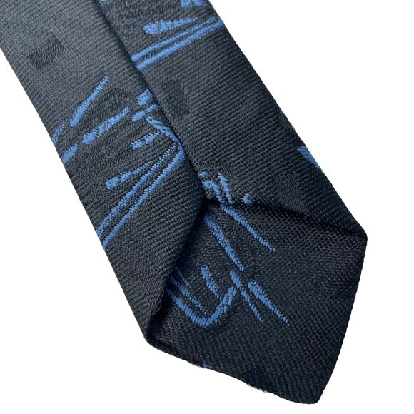 90 s Mens Dress Slim Necktie Fluid Abstract Pattern Black Blue 58 in u - Picture 3 of 5